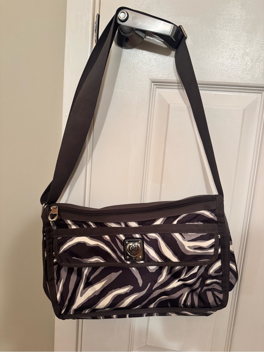 Brighton Zebra Print Crossbody Shoulder Bag Gray Black White 15x9x6